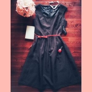 Evan Picone | Polka Dot Bow Belt dress | Back, Red